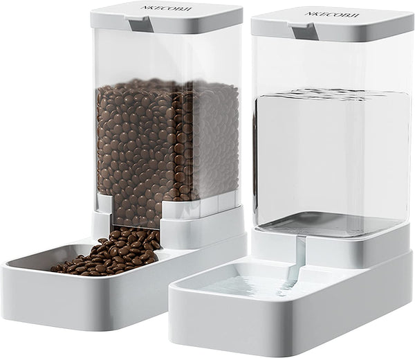 NKECOBJI Gravity Pet Feeder and Water Dispenser Set, Automatic Dog Feeder and Dog Water Dispenser for Dogs Cats Pets Animals Large Capacity(3.8L)1