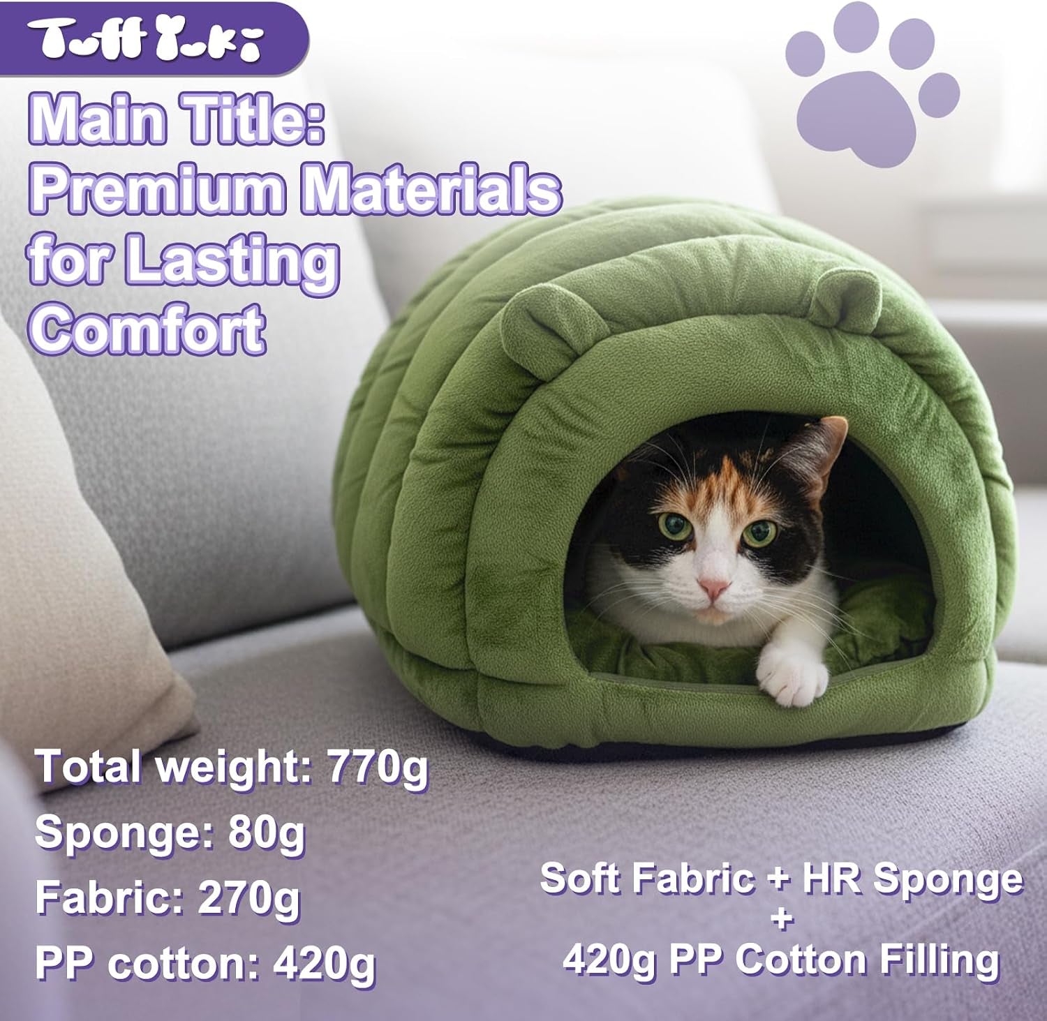 cat-cave-bed-orthopedic-memory-foam-anti-anxiety-cat-bed-for-indoor-cats-cozy-plush-caterpillar-tunnel-cat-bed-non-slip-pet-bed-fits-cats-up-to-15-lbs-green