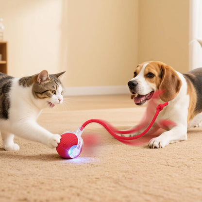 Smart Interactive Automatic Electric Rolling Moving Rechargeable Motion Activated Self Play Electronic Stimulation Chase Teaser Ball Toy with Rope for Indoor Bored Adult Cat and Dog, Red6