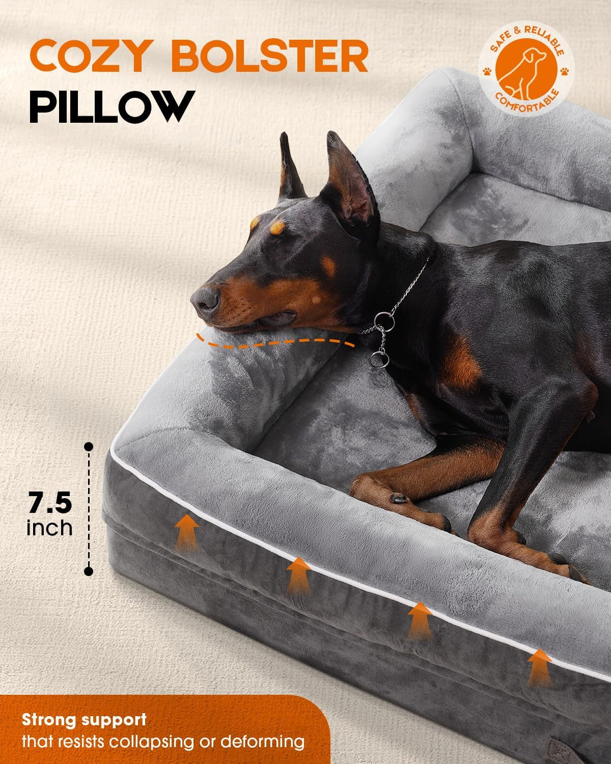 upvilla-orthopedic-dog-bed-xl-four-sided-dog-sofa-washable-cover-gray