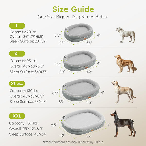 CWAWZ XL Orthopedic Dog Bed, Extra Large Dog Bed, Dog Sofa for Large Sized Dogs with Full-Surround Bolsters, Dual-Sided Dog Cooling Bed with Memory Foam, Washable Sofa with Nonslip Bottom, Light Grey7