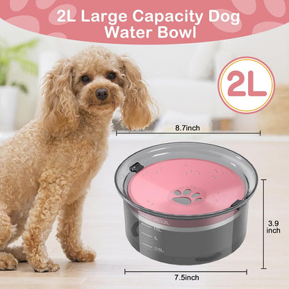 2L Dog Water Bowl Large Capacity Slow Water Feeder, No Spill Dog Bowl Splash Proof Pet Water Dispenser,Vehicle Carried Travel Water Floating Bowl for Dogs/Cats/Pets (Pink)2