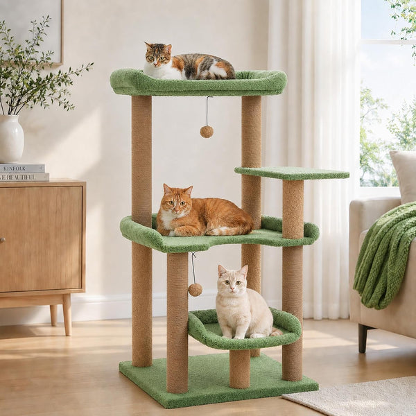 43.3" Cat Tree for Indoor Cats Large Adult, Multi-Level Cat Tower | Cat Tree Tower with Spacious Top Perch, Large Cat Bed, Scratching Posts and Pompom Balls for Fun8