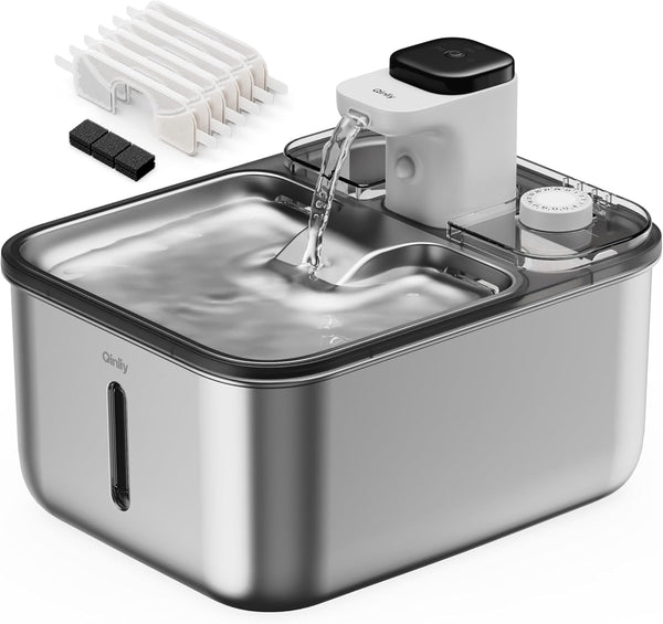 Stainless Steel Cat Water Fountain Wireless for Cats Indoor, 3.6L/123Oz Automatic Metal Dog Water Dispenser,Cordless Battery Operated Pet Drinking Fountain,Rechargeable Waterer with Motion Sensor10