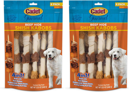 Cadet Gourmet Shish Kabob Dog Chews for Large Breeds, Rawhide Treats for Dogs with Chicken and Sweet Potato, Healthy & Natural Beef Hide, 10-Inch Sticks, 4 Count (Pack of 1)13
