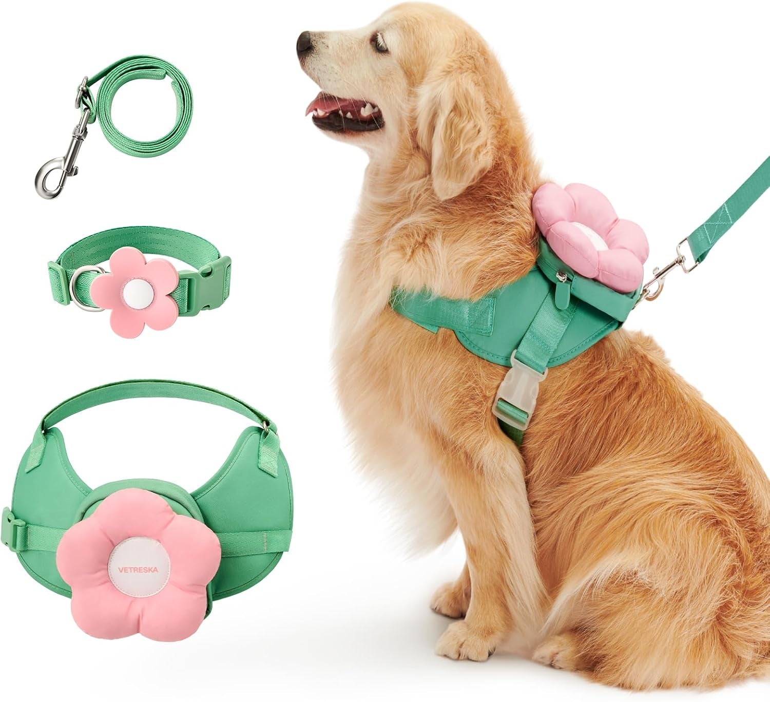 vetreska-flora-dog-harness-leash-and-collar-set-no-pull-vest-harness-l-for-walking-and-training-adjustable-easy-control-and-soft-padded-pet-harness-and-backpack-for-small-medium-large-dogs