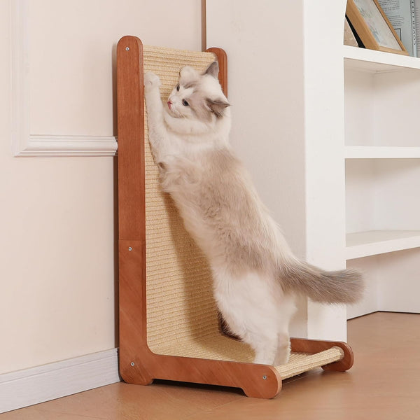 Large Cat Scratching Post for Indoor Cats,26.8'' Solid Wood Frame Natural Sisal L Shape Cat Scratch Pad, Vertical Cat Scratcher,Cat Scratching Board Cat Scratch Post,Perfect Cat Furniture1