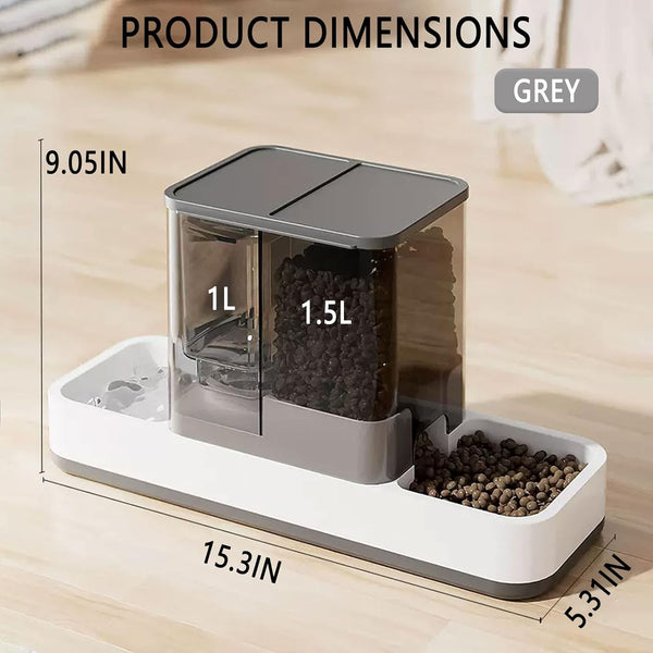 Kathson Gravity Cat Food and Water Dispenser Automatic Dog Feeder Waterer 2 in 1 Auto Pet Food and Water Bowl Set Self Feeding for Puppy Kitten，Grey6