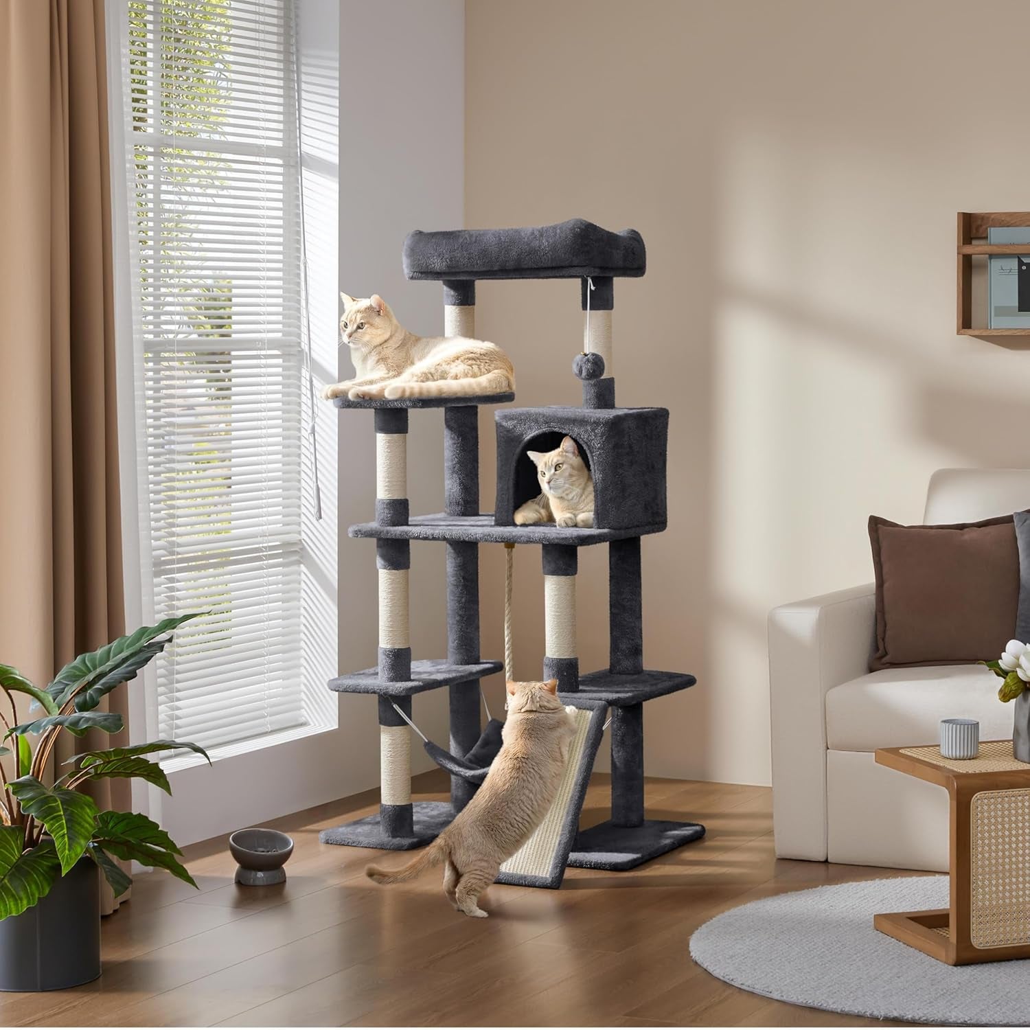 yaheetech-54in-cat-tree-tower-for-large-cats-multi-level-condo-hammock-sisal-scratching-posts-roomy-condo-holds-up-to-22-lb-a-wide-21-inch-top-perch-fit-large-cats-dark-gray