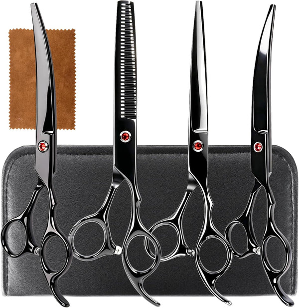 5 in 1 Premium Dog Grooming Scissors, Professional Dog Scissors for Grooming with Safety round Tips, Lengnoyp Stainless Steel Thinning Shears, Pet Cat Shears for Grooming Kit8