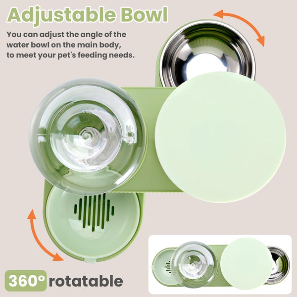 Automatic Cat Feeder Stainless Steel Water Dispenser Gravity Food Feeder and Waterer Set with Pet Food Bowl for Small Medium Kitten Puppy Pets Large Capacity(Green)4