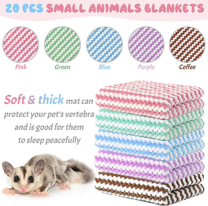 Moukeren 20Pcs Guinea Pig Fleece Bedding Blankets Bulk Washable Small Animal Fleece Cage Liners Pet Wash Cloth Sleeping Mat Cover for Hamster Chinchilla Rabbit Hedgehog(Multicolor, 12 X 12 Inch)3