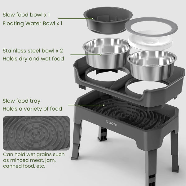4-In-1 Elevated Slow Feeder Dog Bowls, 4 Height Adjustable Mess Proof Raised Dog Bowl Stand with No Spill Dog Water Bowl, Stainless Steel Dog Food Bowl & Slow Feeder for Large Medium Small Dogs Pets2
