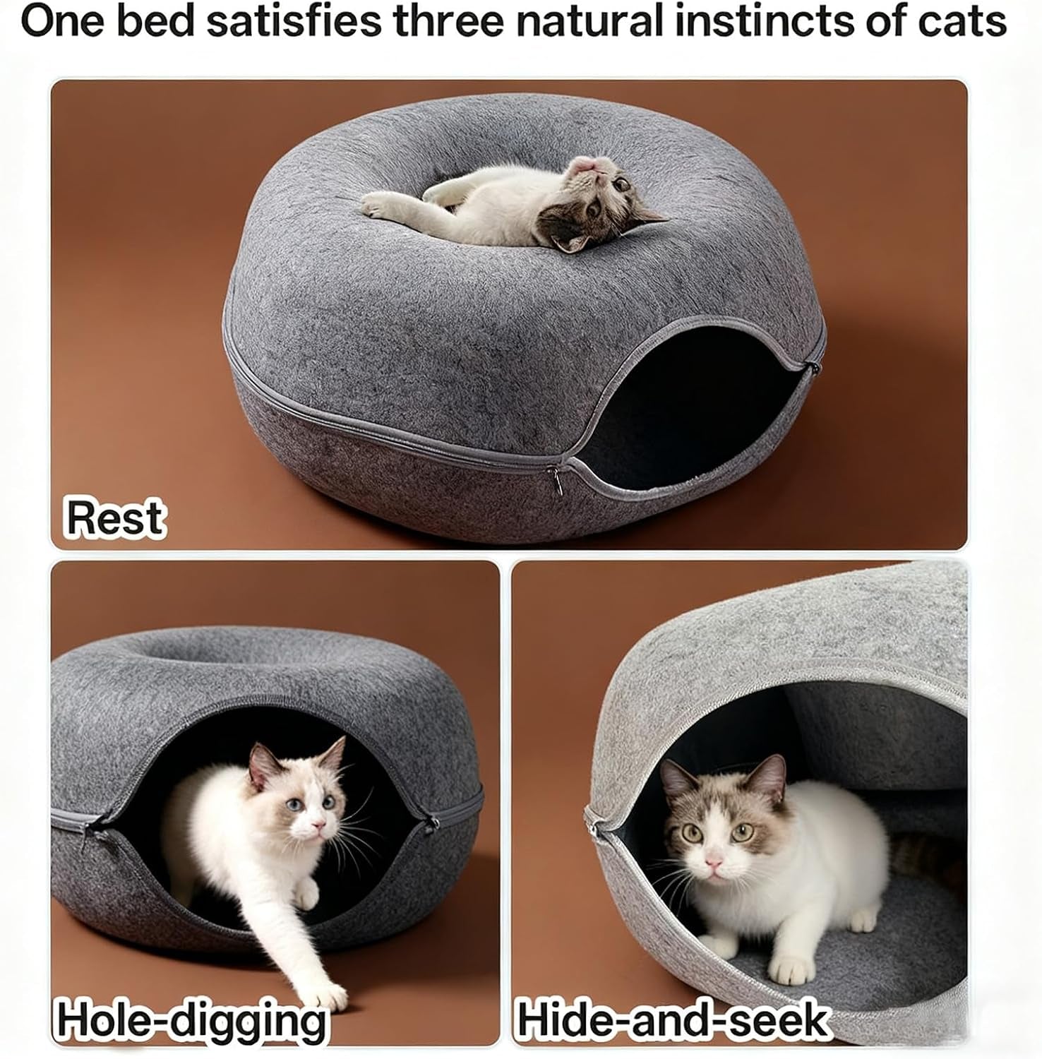 cat-donut-tunnel-bed-for-indoor-cats-peekaboo-cat-cave-detachable-felt-washable-interactive-play-cozy-rest-space-for-multiple-cats-dark-gray