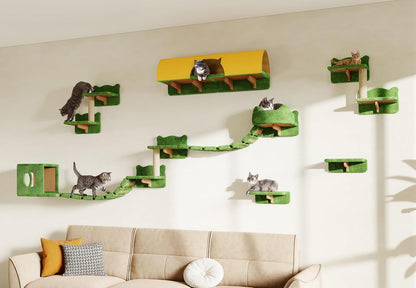 9-In-1 Cat Wall Shelves, Cat Wall Furniture Set with Bridge, Beige | Wall Mounted Cats Shelf for Space-Saving, Multi-Level Cat Climbing Systems for 16 Inch Drywall, with Scratching Posts, Condos17