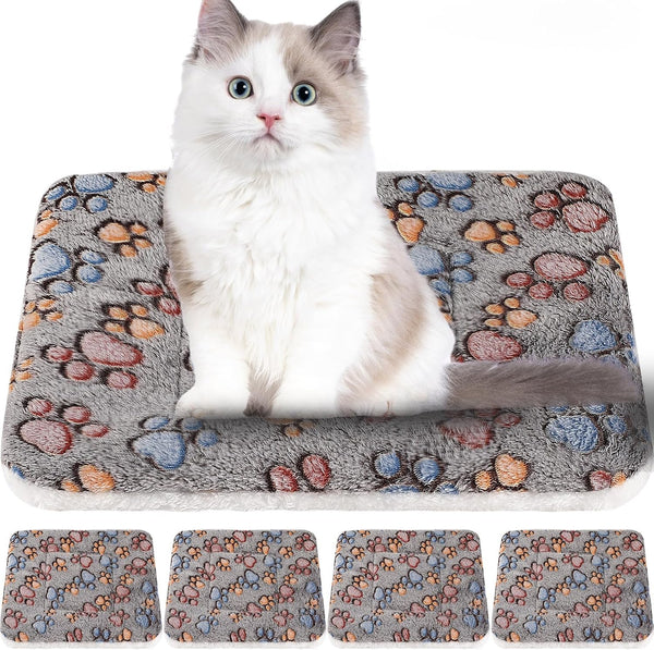 Tuanse 4 Pack Ultra Soft Dog Cat Bed Mat Small Animal Guinea Pig Bed with Cute Print Reversible Fleece Dog Crate Kennel Pad Cozy Washable Thickened Hamster Pet Beds Mat(13 X 19 Inches,Light Gray)11