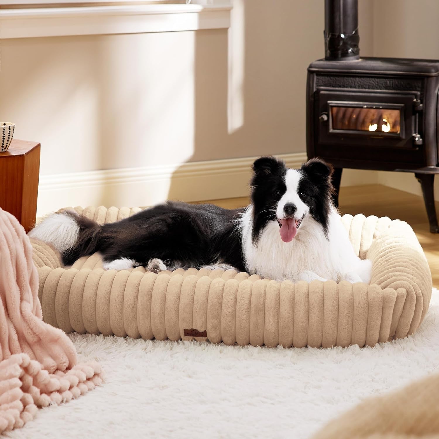 bedsure-comfyfleece™-cute-dog-bed-for-small-medium-dogs-washable-25in-cream-furry-puppy-beds-square-rectangle-orthopedic-corduroy-aesthetic-pet-beds-removable-zipper-cover-non-slip-bottom-up-to-15-lbs