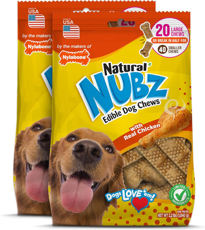 Nylabone Nubz Natural Dog Treats Made with Real Chicken, Large, 40 Count | Long Lasting Dog Chews, Made in the USA, Limited Ingredients, Highly Digestible, Dog Dental Treats for Large Dogs 30+ Lbs1