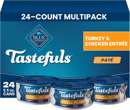 Blue Buffalo Tastefuls Wet Cat Food Paté Variety Pack (Chicken, Turkey & Chicken, Ocean Fish & Tuna) for Adult Cats, Made with Natural Ingredients, 5.5-Oz. Each (24 Cans)20