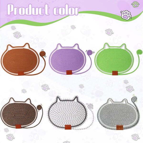 2 PC Cat Scratcher Mat - Natural Cotton Rope Oval Horizontal Scratch Pad (11''X13.7'') with Dangling Ball Toy, Cat Ear Design, Furniture Protector for Floor/Wall, Durable Handmade (Balck, 2 PC)4