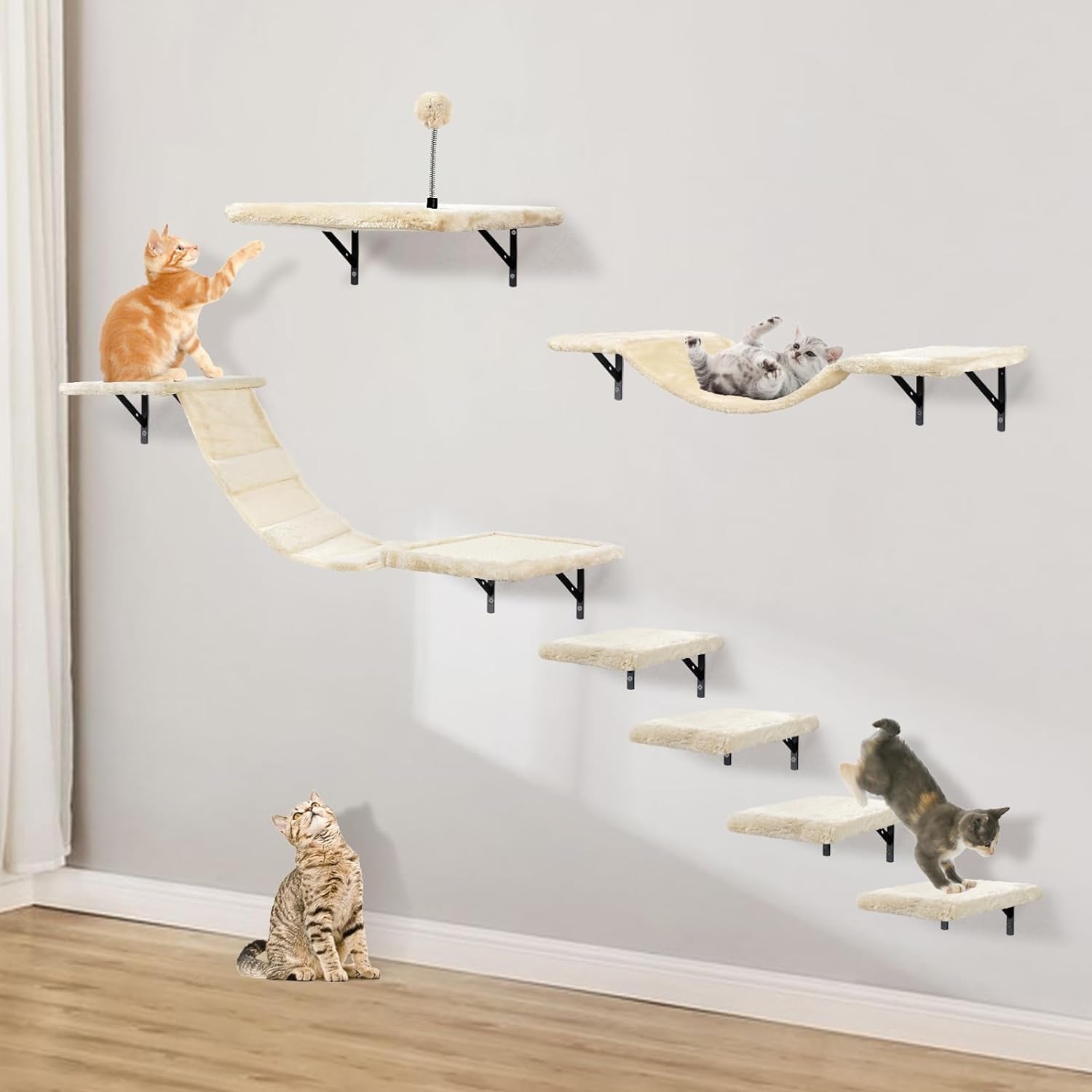 cat-wall-shelves-space-saving-wall-mounted-cat-climbing-set-for-large-cats-multi-level-climbing-system-wall-furniture-bed-steps-hammock-wall-scratcher-indoor-cat-40-lbs-small-place-corner-room