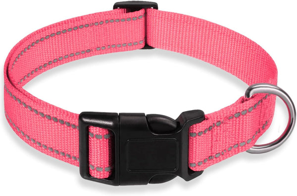Reflective Dog Collar with Buckle Adjustable Safety Nylon Collars for Small Medium Large Dogs, Pink M | Breathable Nylon Collars for Small Medium Large Dogs, No Chafing on Walks and Outdoor Hikes, Metal D-Ring, Night Safety14