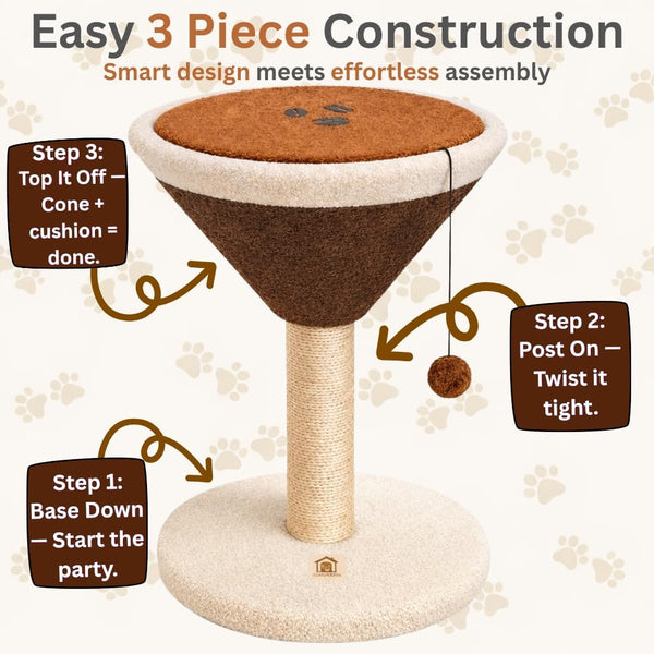 Casamila Espresso Martini Cat Scratcher 20", Cat Scratching Post, Cat Scratching Tree, Cat Post, Scratching Post for Indoor Cats, Modern Cat Tree with Bed, Martini Cat Tree, Cute Novelty Cat Post2