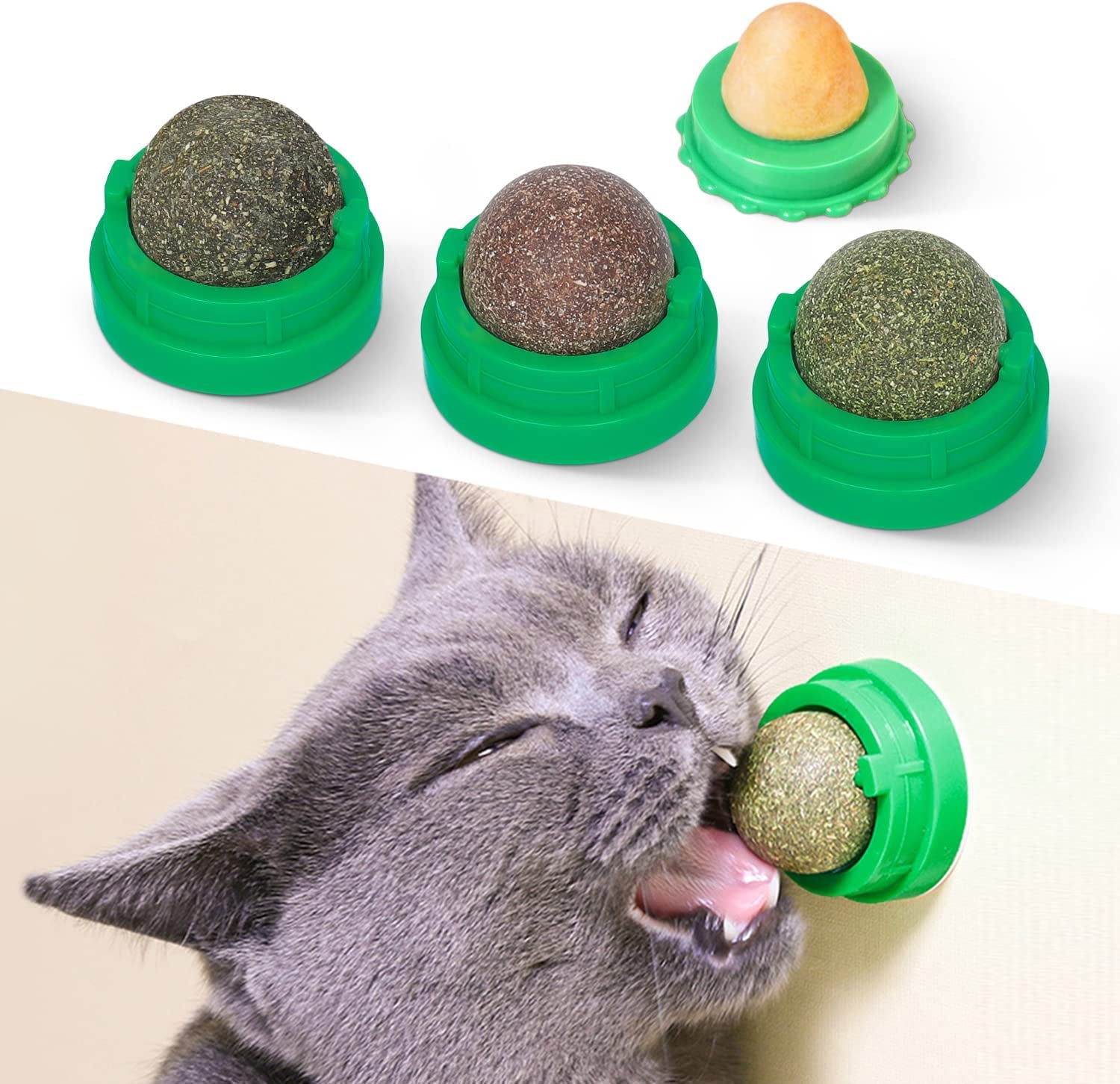 potaroma-catnip-toys-balls-4-pcs-with-extra-cat-energy-ball-edible-kitten-catnip-silvervine-toys-for-cats-lick-healthy-kitty-teeth-cleaning-dental-chew-toys-cat-wall-treats-green