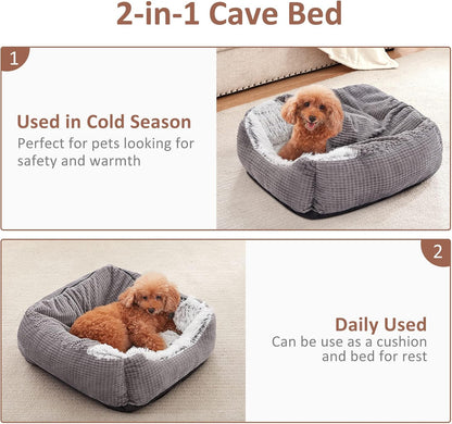 MIXJOY Dog Beds for Small Dogs, Rectangle Cave Hooded Blanket Puppy Bed, Luxury Orthopedic Cat Beds for Indoor Cats, Warmth and Machine Washable (20 Inches, Grey)4