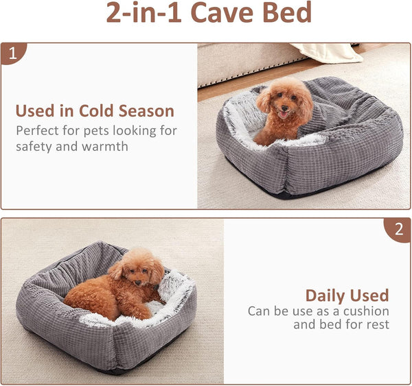 MIXJOY Dog Beds for Small Dogs, Rectangle Cave Hooded Blanket Puppy Bed, Luxury Orthopedic Cat Beds for Indoor Cats, Warmth and Machine Washable (20 Inches, Grey)4