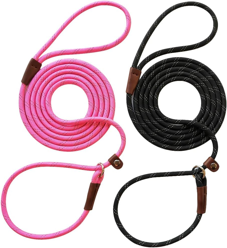 wyuze-8ft-slip-lead-dog-leash-adjustable-slip-collar-puppy-training-lead-2-pack-1-3-reflective-rope-leash-lightweight-easy-use-for-small-medium-dogs-no-pull-walking-black-orange