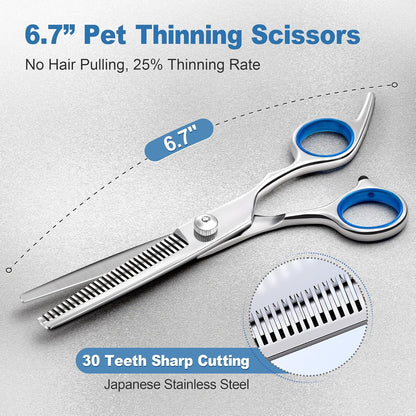 Gimars Titanium Coated Professional 6 in 1 4CR Stainless Steel Dog Grooming Scissors with Safety round Tip, Heavy Duty Pet Grooming Scissor for Dogs, Cats and Other Animals6