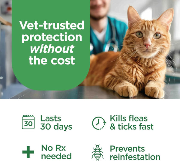 Tevrapet Firstact plus Flea and Tick Topical for Cats over 1.5Lbs, 3 Dose Waterproof Flea and Tick Control/Prevention for 3 Months6