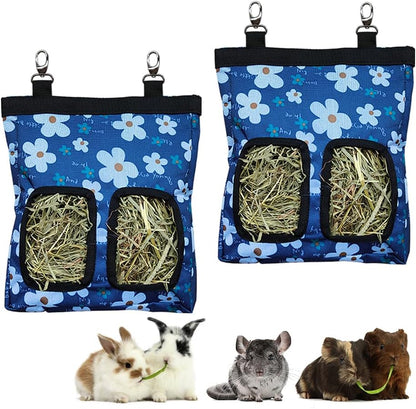 RIOUSSI Guinea Pig Hay Feeder, Hanging Rabbit Hay Feeder Bag. Blueflower | Upgraded Double Layer Fabric | Bite Resistant | Cleaner Hay & Less Mess | Small Animal Hay Holder for Bunnies & Chinchillas24