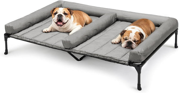 Veehoo Elevated Dog Bed for 2 Dogs, Cooling Raised Dog Bed with Bolster Mat | Outdoor Double Dog Bed with Removable Waterproof Cushion, Breathable Mesh, Non-Slip Feet for Outdoor & Indoor, 49", Brown11