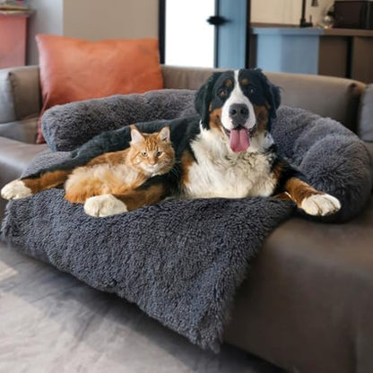 Calming Dogs/Cats Bed Mats, Dog Pad Washable Removable Couch Cover, Plush Long Fur Mat for Pets, Waterproof Lining, Perfect for Small, Medium and Large Dogs and Cats (Gradient Gray, 36"X31")27