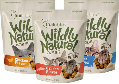 Fruitables Wildly Natural Cat Treat Variety of 9 Chicken Tuna Salmon 2.5Oz | Low Calorie, Crunchy Training Biscuits with Pumpkin Superfoods - Wheat Corn, Soy Free - USA Made6