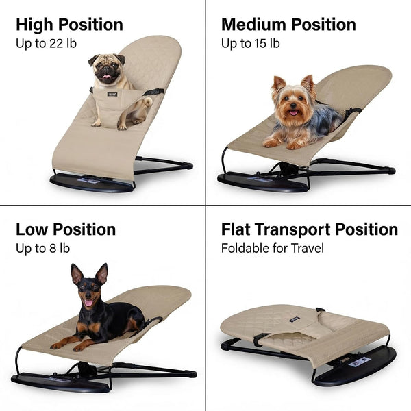 Cat & Dog Rocking Chair - Bouncer Bed for Frenchie, French Bulldog Lounge, Outdoor Portable Foldable Pet Furniture. Adjustable Height, Breathable Mesh, Safety Harness for Small Animals & Puppies6