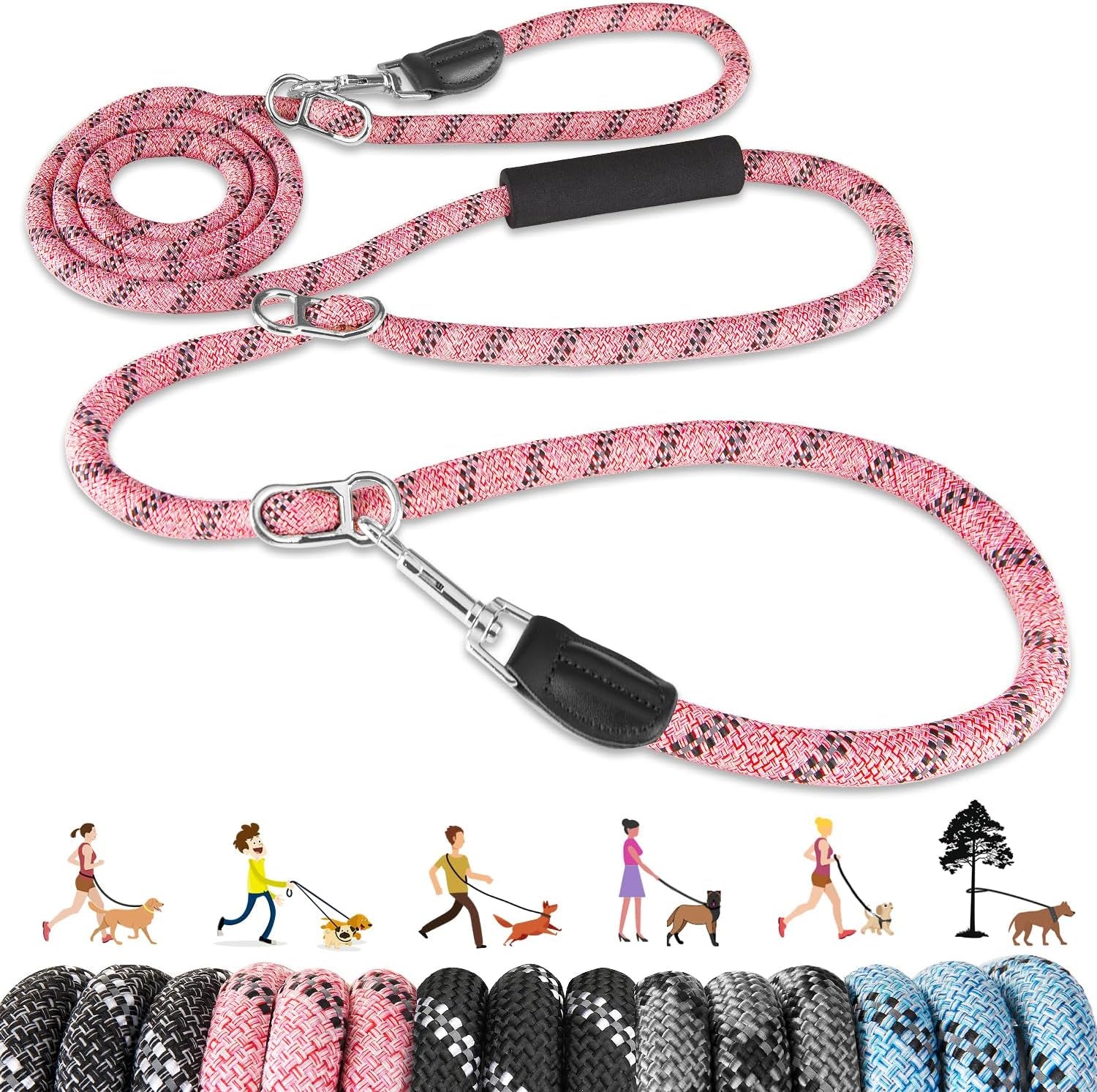 lukovee-hands-free-dog-leash-10ft-adjustable-training-lead-1-2-inch-nylon-heavy-duty-lead-no-pull-for-large-medium-dogs-tangle-free-reflective-waist-leash-for-walking-running-black