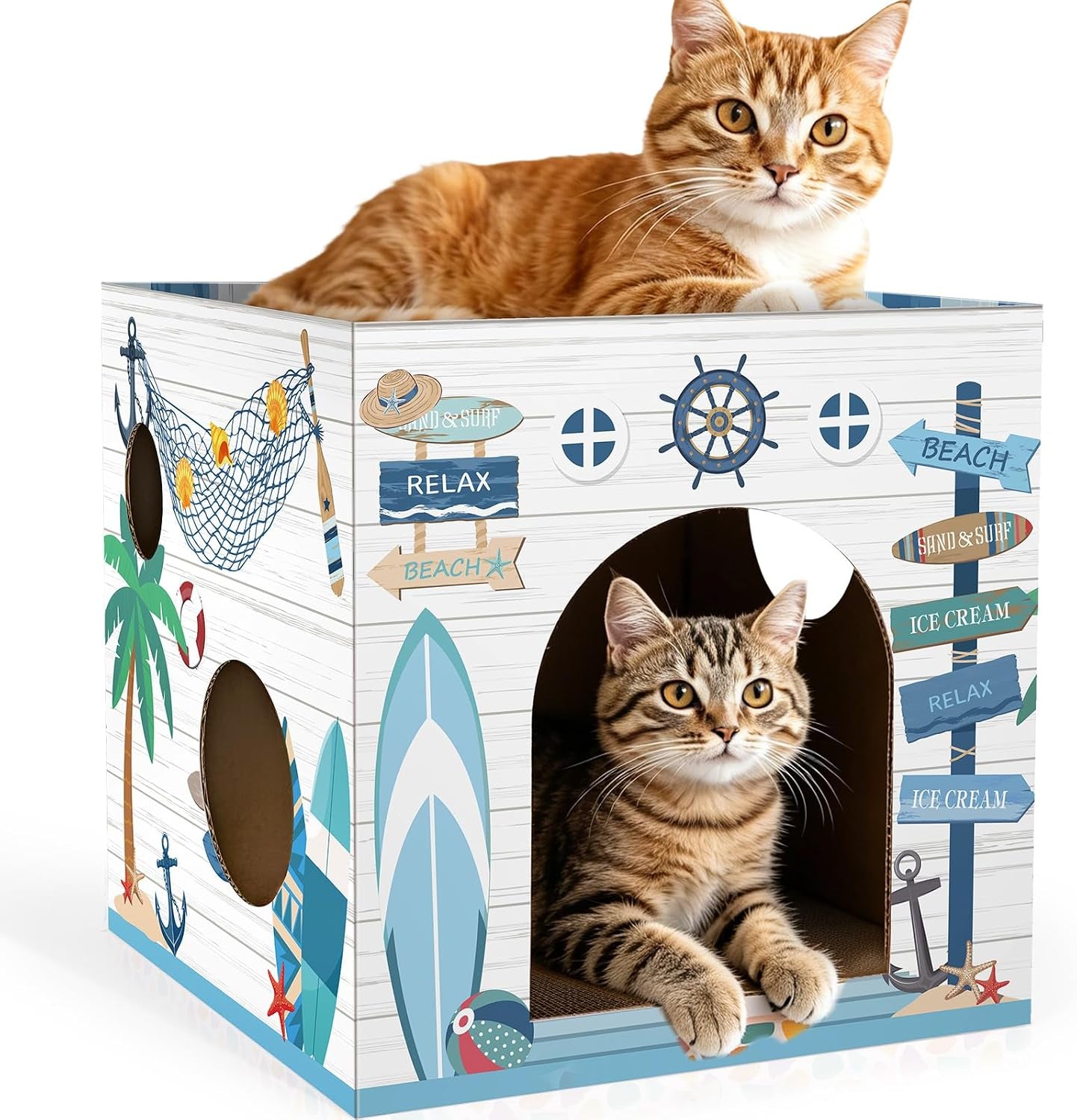 cinrobiye-cardboard-cat-house-with-scratcher-indoor-cat-condo-cat-cave-hideout-with-scratch-pad-cardboard-cat-playhouse-bed-for-cats-kittens-rabbits-small-pets-mushroom