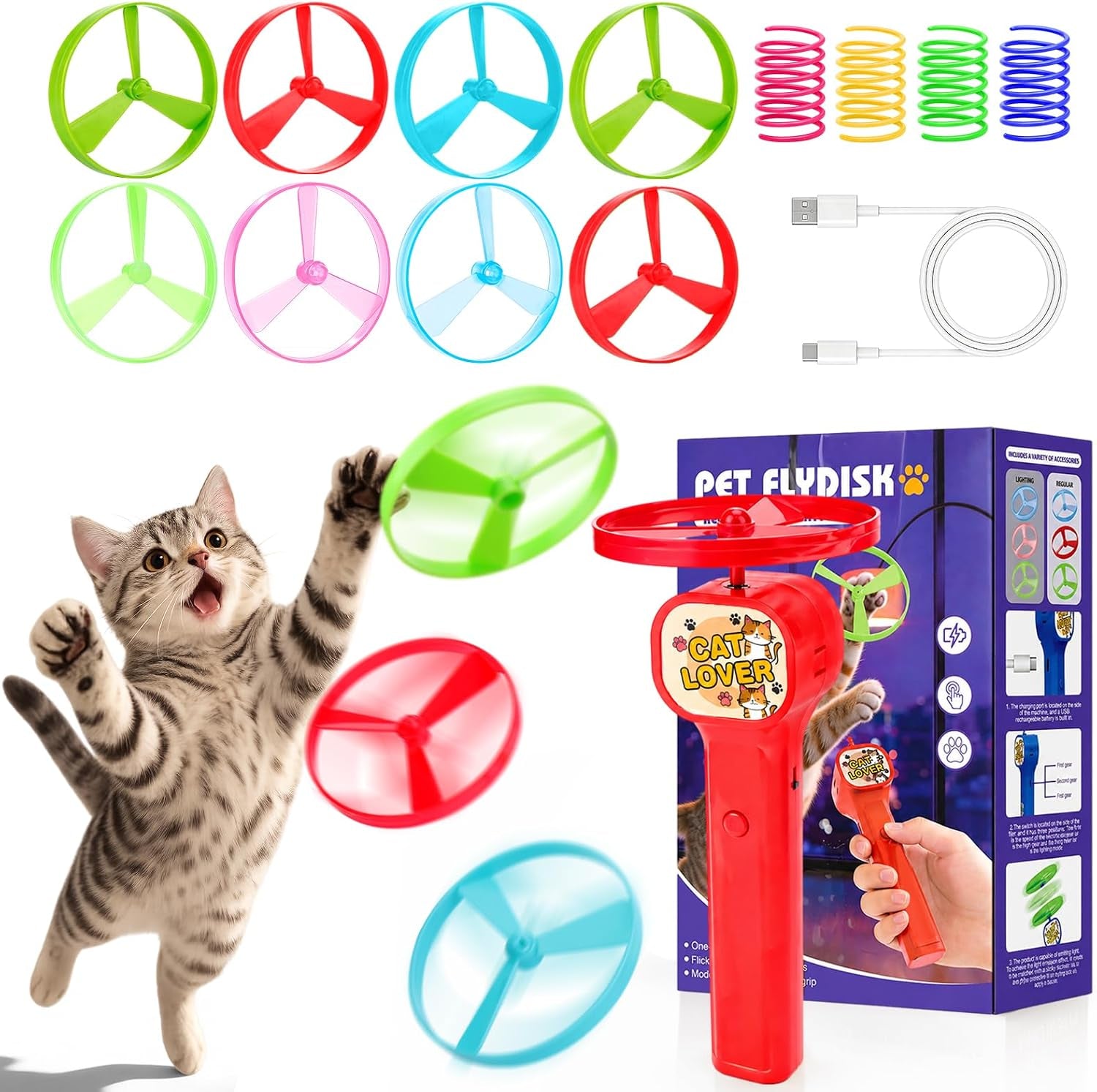 baborui-cat-toy-disc-launcher-rechargeable-interactive-cat-fetch-toy-launcher-with-8-flying-discs-flying-enrichment-toys-for-indoor-bored-kittens-adult-cats-yellow