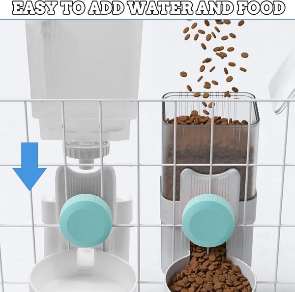 Kathson Rabbit Gravity Auto Feeder Set 35Oz Hanging Automatic Food Water Dispenser Cage Automatic Feeder Set for Rabbit Chinchilla Guinea Pig Hedgehog Ferret Kitty Puppy (Blue)4