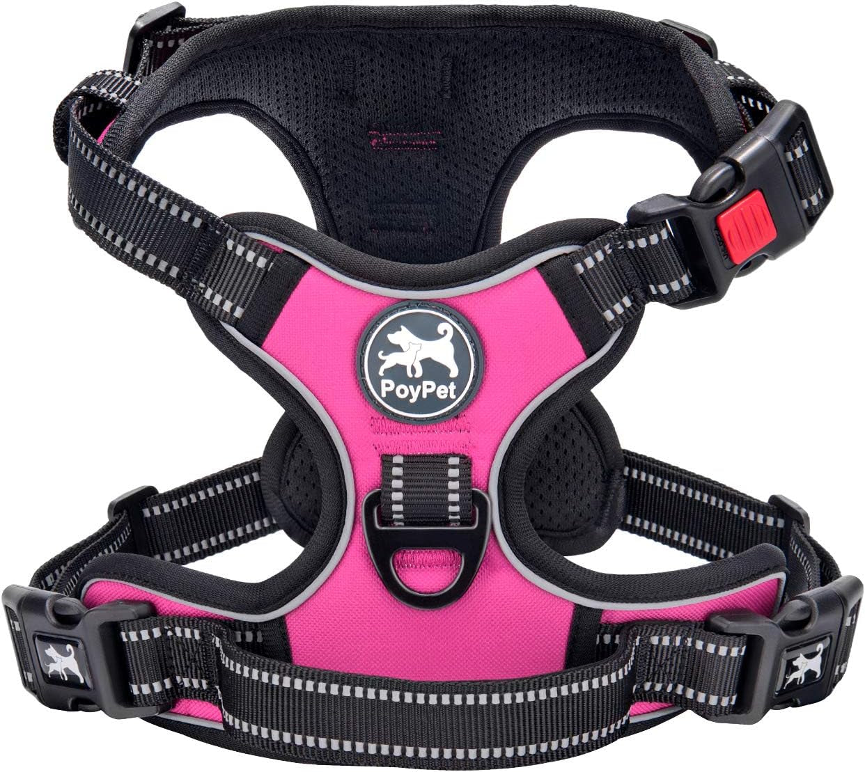 poypet-no-pull-dog-harness-no-choke-front-lead-dog-reflective-harness-adjustable-soft-padded-pet-vest-with-easy-control-handle-for-small-to-large-dogspink-medium