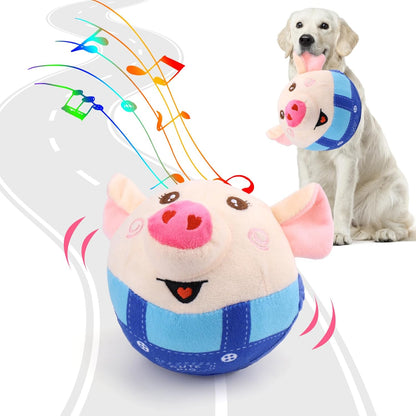 BABORUI Interactive Dog Toys Pig, Jumping Squeaky Dog Toys with Recording and Music Modes, Rechargeable Moving Dog Chew Toys for Small/Medium/Large Dogs to Keep Them Busy(Blue Pig)1