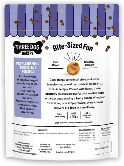 Three Dog Bakery Mini Carob Chip Cookie Crunchy Dog Treats - Made with Real Ingredients - Bite-Sized Crunchy Treats for Dogs - 8 Oz Bag2