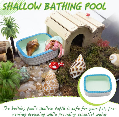 Hermit Crab Kit Hideout Water Pool Tank Decorative Accessories with Palm Tree Decorations Enrichment Toy for Turtles Lizard Frog Gecko Chameleons4