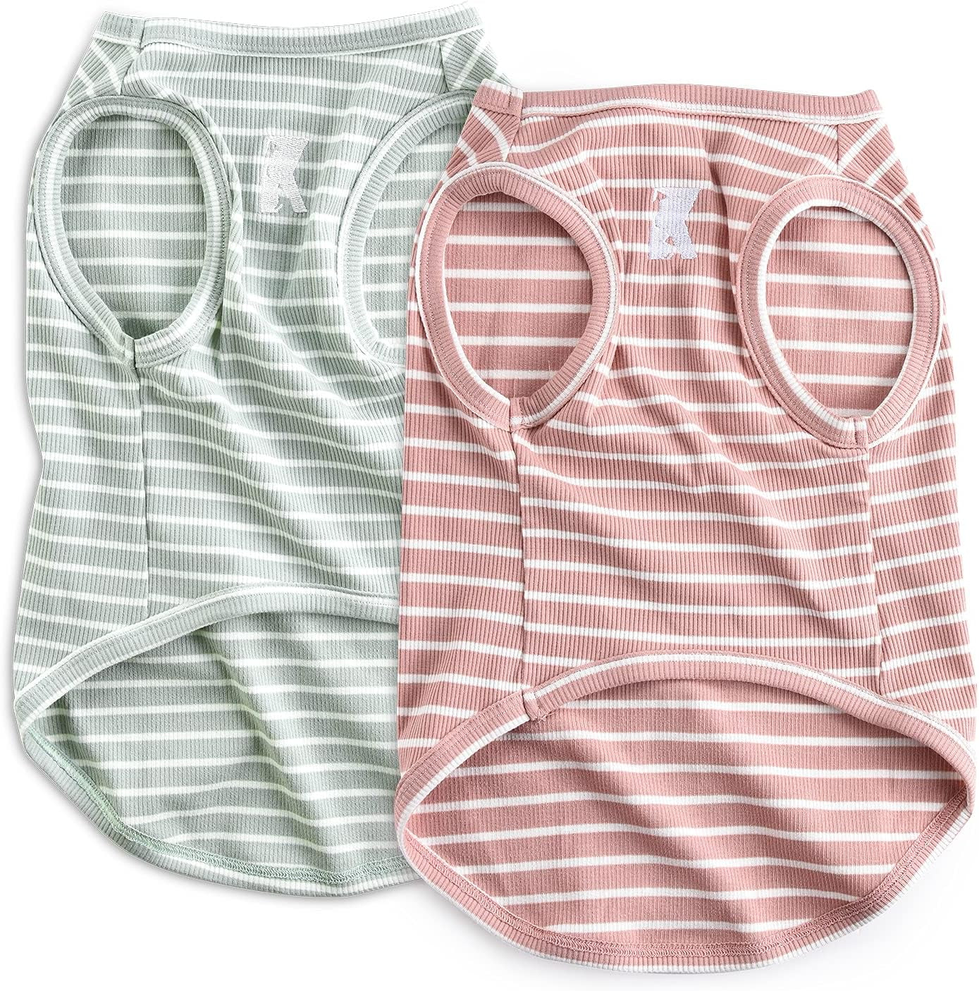 koneseve-dog-shirt-vest-lightweight-stretchy-dog-t-shirts-soft-cool-sleeveless-stripe-vests-breathable-clothes-for-puppy-kitty-cats-small-medium-large-dogs-2-pack-pink-green-s-small