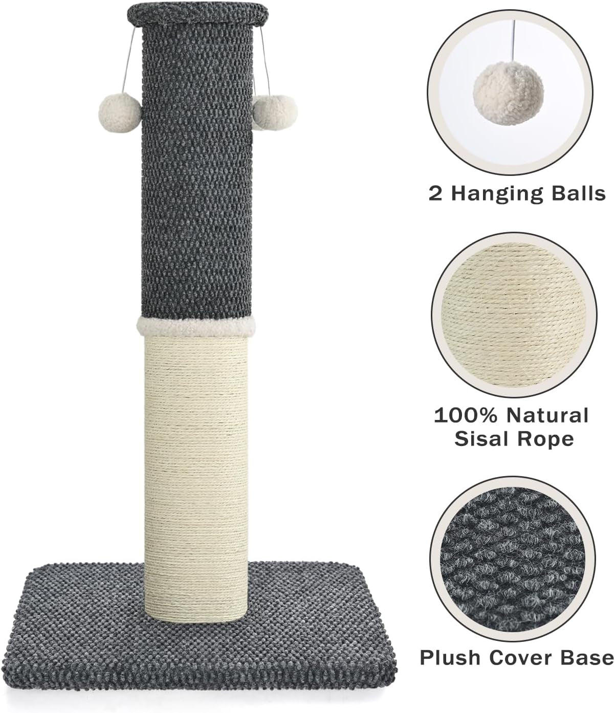 made4pets-tall-cat-scratching-post-with-sisal-carpet-for-indoor-cats-33-cat-scratcher-with-wide-stable-base-interactive-hanging-toys-ideal-for-adult-cats-large-breeds-and-full-body-stretching