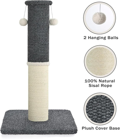 Made4Pets Tall Cat Scratching Post with Sisal & Carpet for Indoor Cats, 33" | Cat Scratcher with Wide Stable Base, Interactive Hanging Toys, Ideal for Adult Cats, Large Breeds and Full-Body Stretching3