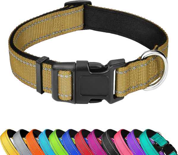 Reflective Dog Collar, Adjustable Soft Neoprene Padded,Teal,M | Breathable Nylon for Medium Dogs,Tear-Resistant Webbing,Chafe‑Free on Walks and Hikes,Metal D-Ring,Night Safety18